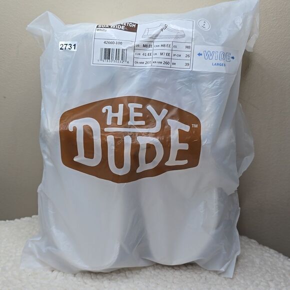 2731 NWT Hey Dude Wally Stretch Sox Wide Size 8EE White - Picture 7 of 8